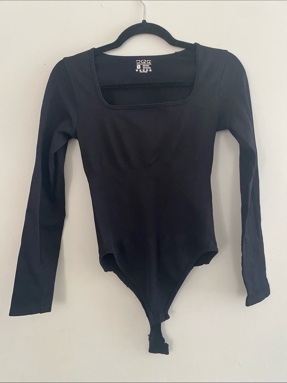 Women's Black Long-Sleeve Square Neck Bodysuit